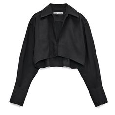 [Brand New Without Tags] Zara Limited Edition Black Cropped Shirt Top Size Xs Super Chic And Versatile , Has Hidden Buttons, Could Be Worn As Outerwear Or Top, Perfect For Layering Could Fit Xs-M Jacquemus Dupe Zara Collar Top, Zara Tops 2022, Black Collared Top For Night Out, Trendy Crop Top For Workwear, Trendy Crop Top For Work, Chic Fitted Cropped Shirt For Fall, Chic Fitted Fall Cropped Shirt, Elegant Cropped Shirt For Fall, Chic Cropped Shirt For Fall