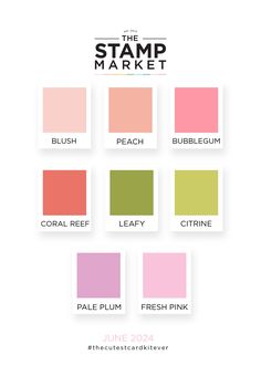 the stamp market color chart with different colors and text that says peach, peach, green,