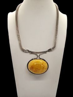 Vintage Stunning Natural Baltic Eggyolk Amber Sterling Silver Necklace | eBay Luxury Round Cabochon Necklace, Formal Cabochon Pendant Necklace, Classic Amber Pendant Necklace, Luxury Amber Oval Necklace, Elegant Evening Cabochon Necklaces, Luxury Cabochon Round Pendant Necklaces, Luxury Cabochon Round Pendant Necklace, Luxury Round Pendant Necklaces With Cabochon, Luxury Round Pendant Necklace With Cabochon