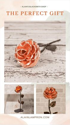 the perfect gift is an orange rose on a wooden table with watercolor paint and flowers