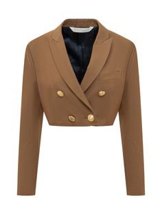 Outside: 70% Cotton, 30% Polyester Lining: 100% Cupro Crop Blazer, Pocket Logo, Cropped Blazer, Womens Blazers, Top Designer Brands, Double Breasted Blazer, High End Fashion, Thom Browne, Crop Jacket