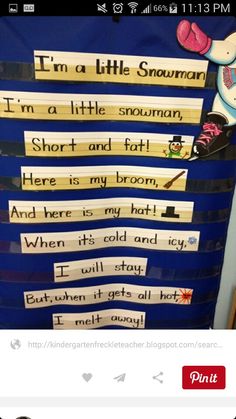 Winter Rhymes, Snowman Song, Snowman Songs, Kindergarten Poems, Pocket Chart Center, Winter January, Snow Theme, Winter Classroom, Winter Kindergarten