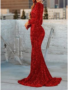 Women's Red Christmas Party Dress New Year's Eve Dress Sparkly Sequin Dress Long Dress Red Long Sleeve Sequins Square Neck Winter Dress Red Christmas Party Dress, Celebrity Evening Gowns, Red Christmas Party, Sparkly Sequin Dress, Sequin Dress Long, Red Dress Christmas Party, Dress Red Long, Long Sequin Dress, Long Red Dress