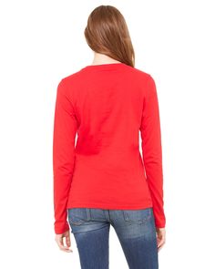 Ladies' Jersey Long-Sleeve T-Shirt - RED - XL | Bella + Canvas Women's Jersey Long-Sleeve T-Shirt in Red Size XL | Cotton Red Long Sleeve T-shirt For Spring, Red Crew Neck Long Sleeve Top For Fall, Casual Red Tops For Fall, Red Crew Neck Top For Spring, Red Fitted Long Sleeve T-shirt, Casual Fitted Red Long Sleeve Top, Red Cotton Crew Neck Top, Red Long Sleeve Cotton T-shirt, Long Sleeve Graphic Print T-shirt