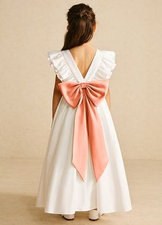 Let your flower girl have fun walking down the aisle while tossing petals in our matte satin dress, Aero. She features a scoop neckline, a beautiful V-back, a lovely bow tie belt, a ruched A-line skirt, and adorable flutter sleeves. This dress is not only perfect for a flower girl at a wedding but also versatile enough for other special occasions. Satin Flower Girl Dresses, Fun Walk, Matte Satin, Walking Down The Aisle, Flower Girls, Satin Dress, Pink Wedding, Flutter Sleeves, Tie Belt