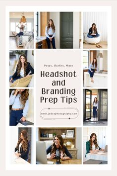 a collage of photos with the words headshot and branding prep tips