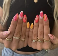 Yellow Flower Nails, Nail Inspo Nail Art, Nail Art Pink, Broken Nails, Cute Summer Nails, Nail Jewelry, Art Summer