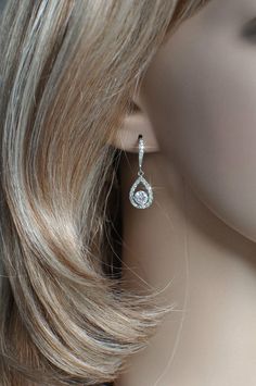 Delicate Handmade Cubic Zirconia CZ Teardrop Dangle Bridal Earrings, Bridal, Wedding (Sparkle-2279) Hanging Diamond Earrings, Diamond Hanging Earrings, Diamond Ear Rings, Wedding Studs, Diamond Jewelry Set, Jewelry Photography Styling, Gold Jewelry Simple Necklace, Silver Necklace Set, Sparkle Wedding