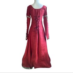 Medieval Braid Maids Dress Forest Princess in Red Wine Women - Etsy Red Medieval Dress For Fancy Dress, Red Long Sleeve Medieval Dress For Costume Party, Red Fitted Medieval Dress For Wedding, Red Dresses For Medieval Festivals Costume Party, Red Fitted Vintage Medieval Dress, Fitted Red Vintage Medieval Dress, Red Vintage Fitted Medieval Dress, Elegant Fitted Red Medieval Dress, Vintage Red Fitted Medieval Dress