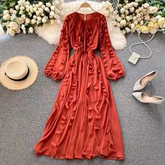 Fairy dress,gentle wind dress, sweet wooden ear edge bubble sleeve holiday dressMaterial:chiffonStyle:sweetType:A-lineFeatures:fairy m,gentleColor:black,yellow,red,yellow,orange,pinkSize(cm):free 1inch=2.54cm&ltp&gtlength:130,sleeve:61,bust:100,waist:60-94</p>&ltbr/>&ltp&gtNote:Due to different measurement methods,there will be 1-3 error(unite:cm), please understand.</p>&ltbr/>&ltp&gtPlease check the size carefully when you choose items,thank you Women Design, Dress Autumn, Bubble Sleeve, Fairy Dress, Holiday Dress, Sweet Dress, Solid Dress, Fashion Streetwear, Dress Elegant