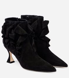 Elegant Suede Booties For Fall, Suede Evening Boots With Leather Sole, Evening Suede Boots With Leather Sole, Suede Boots With Leather Sole For Evening, Elegant Suede Evening Booties, Elegant Evening Suede Booties, Elegant Suede Booties For Winter, Elegant High Ankle Suede Booties, Elegant Winter Suede Booties