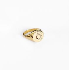 18K 14K Sun and Moon Signet ring, Engraved Round Signet Ring, Solid Gold Signet ring, Gold Pinky ring, 9K Gold chevalier ring, Women's Signet, Women's Pinky ring, 9K signet ring, Custom personalized signet chevalier ring, FREE EXPRESS SHIPPING Trendy yet classic chevalier ring with round head engraved with a lovely sun and moon design. Rings are made in 18K, 14K or 9K solid gold. Whisper... Live by the Sun, Love by the moon! ------------------------------------------- R I N G S P E C S Round/cir Chevalier Ring Woman, Pinky Signet Ring Women, 14k Gold Celestial Oval Rings, Round Recycled Gold Jewelry With Polished Finish, Polished Round Recycled Gold Jewelry, Celestial Engraved Jewelry, Celestial 14k Gold Jewelry Gift, Adjustable 14k Gold Jewelry With Polished Finish, Personalized 14k Gold Jewelry