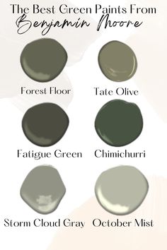 the best green paints from bergman moore, farge green, chimichurst and storm cloud gray