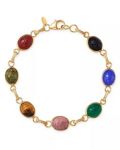 Bloomingdale's - Multi-Stone Scarab Link Bracelet in 14K Yellow Gold - 100% Exclusive Luxury Oval Bracelet With Natural Stones, Luxury Oval Bracelets With Natural Stones, Classic Gold Multi-stone Bracelets, Formal Yellow Gold Bracelets With Natural Stones, Formal Yellow Gold Bracelets With Stones, Roberto Bravo, Scarab Bracelet, Green Chalcedony, Exclusive Jewelry