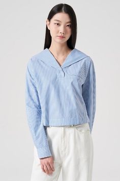 KOODING carries the latest 8seconds blouses. KOODING is the global leading shopping website in providing authentic Korean fashion, beauty and lifestyle items, including clothing, cosmetics, shoes, accessories, and bags in affordable, fast, easy, and safe way. Blue Workwear Top With Striped Collar, Sailor Collar Tops For Spring Workwear, Blue Blouse With Striped Collar For Daywear, Cotton Sailor Collar Top For Work, Fashion Blouses, Sailor Collar, Shopping Website, Beauty And Lifestyle, Shopping Websites