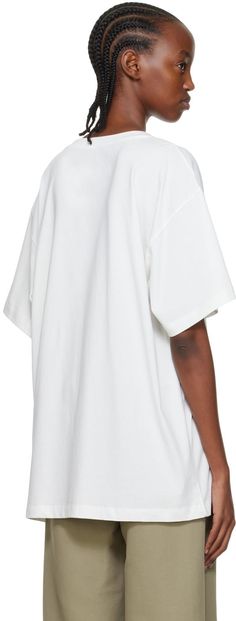 Cotton jersey T-shirt. · Rib knit crewneck · Logo graphic printed at front · Dropped shoulders · Stitching in white at back Supplier color: Off-white Saint Laurent Sneakers, Balenciaga Clothing, White Patches, Leather Belts Men, Mm6 Maison Margiela, Knit Crewneck, Logo Graphic, White Shop, Mens Belts