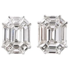 These earrings give the illusion of 7-8 carat EACH emerald cut studs! 4.65 carats of F VS special cut diamonds, masterly set to look like one emerald cut diamond. Set in 18k white gold The earrings measure 12.8 mm x 10 mm approximately. A wearable pair of earrings, full of sparkle! Engagement Rings Big, Royal Family Jewels, Rings Big, Old Outfits, Emerald Earrings Studs, Family Jewels, Jewelry Styles, Emerald Cut Diamond, Asscher Cut