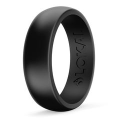 a black wedding band with the word love engraved on it