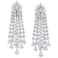 An elegant pair of chandelier earrings, featuring 140 mixed-cut of brilliant round, pear, and marquise shape diamonds weighing 27.01 carats total, set in an intricate and sophisticated drop design. Finely made with 18K white gold. Perfect accessories to elevate any outfit. Roman Malakov is a custom house, specializing in creating anything you can imagine. If you would like to receive a special quote on a custom piece, please message or call us. Diamond Long Earrings, Fringe Chandelier, Rose Gold Halo Engagement Ring, Pearl Chandelier Earrings, Diamond Chandelier Earrings, Real Diamond Necklace, Diamond Chandelier, Pearl Chandelier, Marquise Shape Diamond