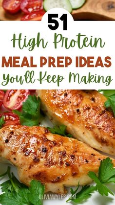 the words high protein meal prep ideas you'll keep making on top of a plate