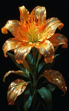 an orange flower with water droplets on it