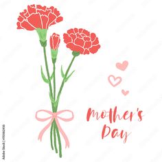 mother's day card with carnations and hearts