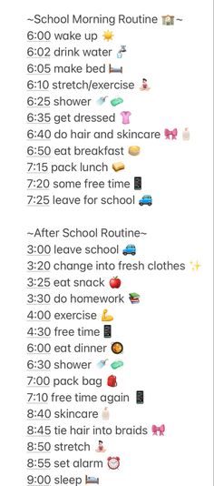 Summer Daily Routine For Teens, Good Routines To Get Into, Get Ready For School Routine, School Morning Routine 6:00 Am, Tips For 6th Grade, School Routine For Teens, Morning Routine School, Daily Routine Planner