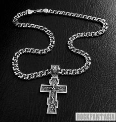 CROSS PENDANT AND NECKLACE 925 STERLING SILVER SET Cross with prayer on back side! Material : Solid 925 Sterling Silver with black oxidized! Pendant size: 57x31 mm; Weight: 17 gr.; Necklace: width: 7 mm; weight: 55 gr. Byzantine Chain Jewelry Gift, Byzantine Chain Jewelry As Gift, Byzantine Style Silver Chain Jewelry Gift, Byzantine Chain Jewelry For Gifts, Byzantine Style Silver Chain Jewelry For Gifts, Byzantine Style Chain Jewelry For Gifts, Orthodox Jesus, Anchor Chain, Anchor Necklace