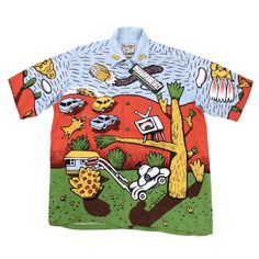 DESIGNER / BRAND: MAMBO ART / CATEGORY: SUMMER / RARITY / SHIRTS COLOR / PATTERN / PRINT: BABY BLUE / ORANGE / YELLOW / GREEN PRINT SIZE: S MEASUREMENTS: L= 77 CM / W= 61 CM FABRICS: - 100% RAYON WHAT ELSE: ICONIC MAMBO LOUD! SHIRT SUPER RARE ORIGINAL 1996 CLASSIC AUSSIE BACKYARDS PRINT REG MOMBASSA X MAMBO NOS 'LOST WEEKEND' CLASSIC AUSTRALIAN 'AUSSIE' BACKYARD DESIGN 1 ORIGINAL REPLACEMENT BUTTON INCLUDED! MADE IN INDONESIA #hahayoureugly #hahayoureuglyberlin #mambo #mamoxregmombassa #australi Wind Jacket, Spring Photos, Mambo, Green Print, Vintage Sports, Australian Design, Backyard Design, The Sand, Logo Embroidered