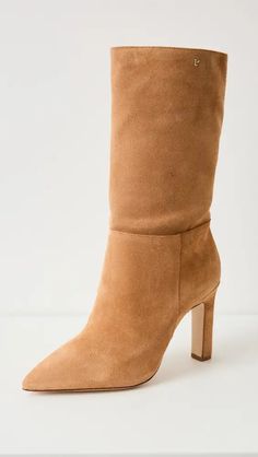 Larroude Cindy Boots | Shopbop Jordan Low, Pointed Toe Boots, Slouched Boots, Low Boots, Heel Caps, Rubber Heels, Suede Booties, Suede Boots, Worth It