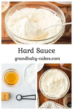 the ingredients to make hard sauce in glass bowls