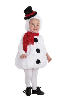 a baby dressed in a snowman costume