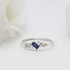 Unique Art deco blue sapphire ring. Handmade for you from start to finish with each gemstone and diamond handpicked for maximum sparkle. This ring is great for stacking and could also be a unique engagement ring or an amazing gift for her! The diamonds are clustered together and sparkle vividly. Questions are most welcome All ring size available, if you cannot find your ring size please contact us - Made to Order, perfectly finished, Fast shipping fully insured and traceable online. - Sapphire i Sapphire Gold Ring, Promise Ring Diamond, Deco Wedding Ring, Art Deco Wedding Ring, Wedding Ring For Her, Art Deco Wedding Rings, Deco Blue, Diamond Birthstone, White Gold Sapphire