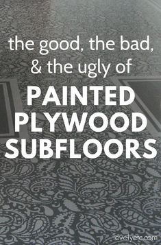 an advertisement for painted plywood floors with the words, the good, the bad and the ugly of painted plywood floors