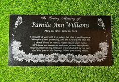 the memorial plaque for pamia ann williams