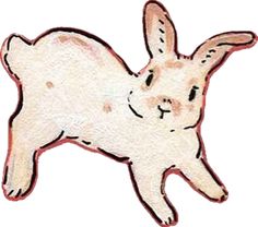 a drawing of a white rabbit laying down