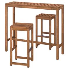 two wooden stools sitting next to each other