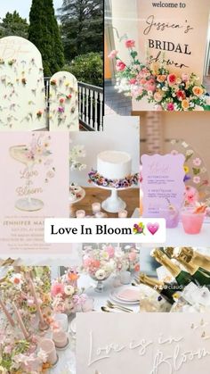 a collage of photos with flowers and wedding decorations