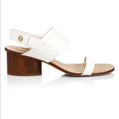 Brand New With Box And Tags Elegant White Slingback Sandals With Stacked Heel, Classic White Slingback Sandals For Summer, Luxury White Slingback Sandals For Summer, Wedges Shoes Low, Tie Up Sandals, Platform Espadrille Sandals, Strappy Platform Sandals, Bone Shoes, Leather Gladiator Sandals