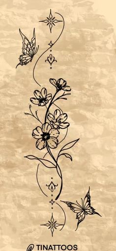 a drawing of flowers and butterflies on a beige background with the words tintatos