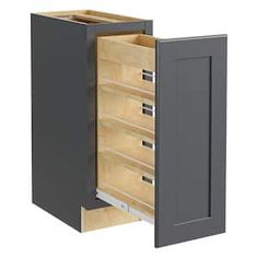 an open cabinet with drawers on both sides