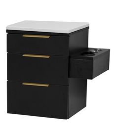 a black and white file cabinet with two drawers next to each other on a white background