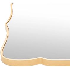 a mirror that is on top of a wooden frame with a curved edge and gold trim