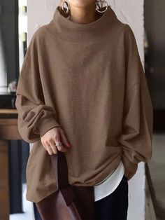 Loose Solid Color Pullover Sweatshirt Oversized Plain T-shirt For Fall, Casual Solid Color Winter Tops, Casual Solid Winter Tops, Oversized Solid Color T-shirt For Fall, Oversized Solid Color Fall T-shirt, Oversized Solid Color Top For Fall, Oversized Plain Top For Winter, Oversized T-shirt For Fall, Plain T-shirt For Fall