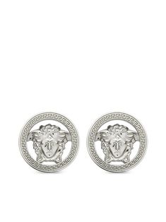 silver-tone polished finish Medusa Head motif signature Greca detailing stud design post-back fastening for pierced ears These earrings come as a pair.