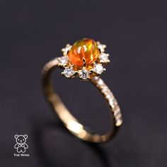 The Stunning - Mexican Fire Opal Engagement Halo Diamond Ring 18k Yellow Gold Promise Ring. Design Name: The Stunning! Design Idea: Supreme Quality Of Fire Opal Surrounded By 24 Vs Quality Diamonds, Which Is Simply Stunning, Elegant Sophistication! A Perfect Symbol Of Our True Love For Eternity! Free Domestic Usps First Class Shipping!&Nbsp; Free One Year Limited Warranty!&Nbsp; Free Gift Bag Or Box With Every Order! Opalthe Queen Of Gemstones, Is One Of The Most Beautiful And Rarest Gemstones O Orange Polished Wedding Jewelry, Orange Polished Finish Wedding Jewelry, Rarest Gemstones, Opal And Sapphire Ring, Fire Opal Engagement Ring, Rings For Couples, Gold Promise Ring, Promise Rings For Couples, Yellow Gold Color