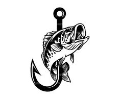 a fish hanging from a hook on the side of a white wall with an anchor