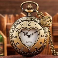 Brass Metal Bronze Pocket Watch. Super Cute Heart Detail On Face Opens Up Comes On Chain. Perfect Gift For A Friend Or Sister Comes With Her Without Charm. Heart Accessories, Heart Pocket, Fob Watch, Vintage Pocket Watch, Pendant Heart, Love Pendant, Pendant Watches, Fossil Watch, Girls Watches