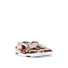 LOUIS VUITTON® - Lv Trainer Sneaker - Brown Lv Trainers, Lv Trainer Sneaker, Shoes Louis Vuitton, Louis Vuitton Gifts, Louis Vuitton Sneakers, Cowhide Print, Canvas Shoe, Trunk Bag, Leather Denim