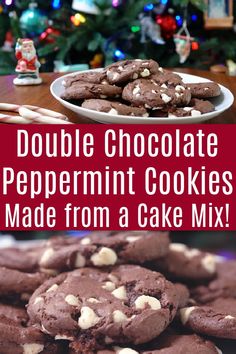 double chocolate peppermin cookies made from a cake mix are the perfect treat for christmas